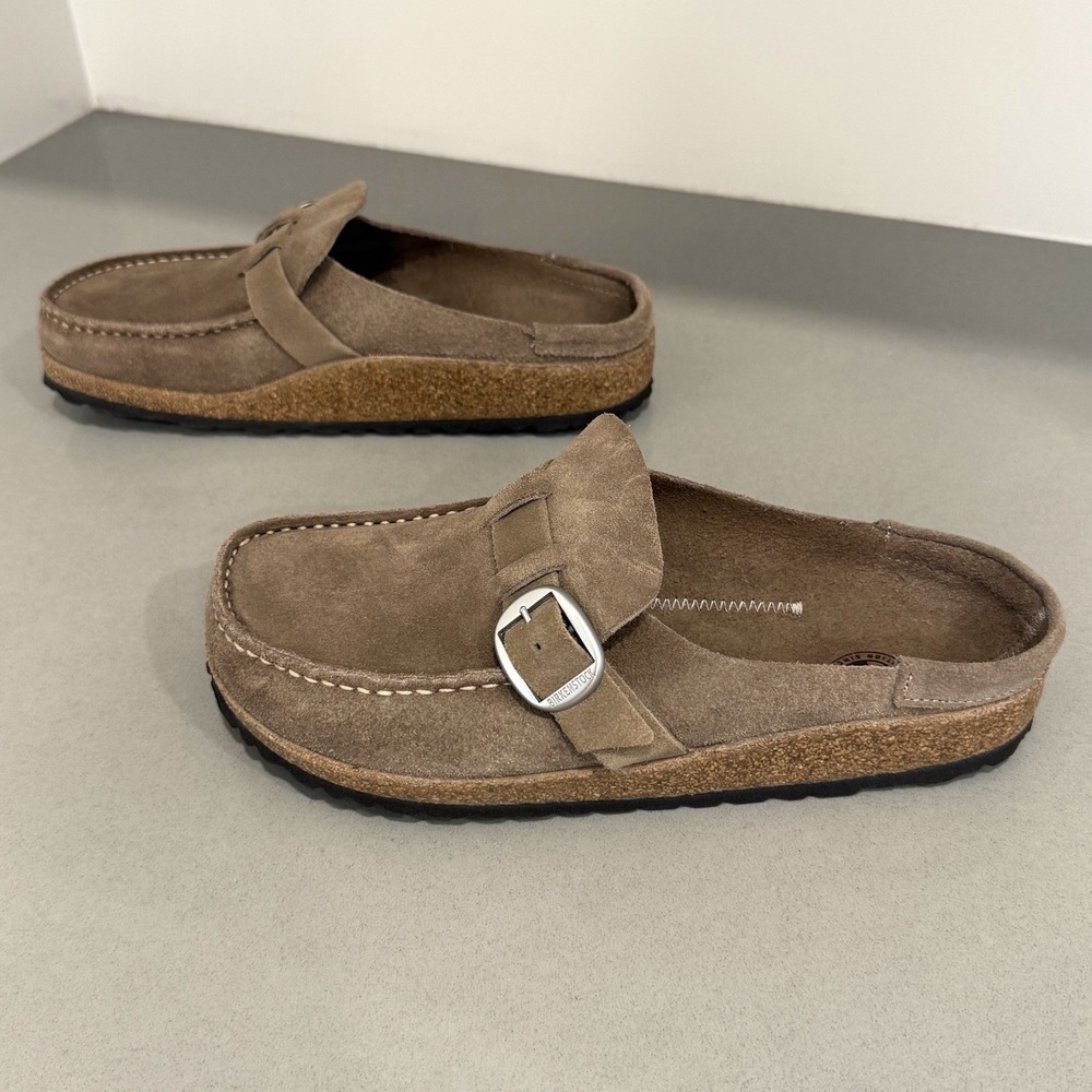 Birkenstock Buckley Clogs Womens 38/7-7.5 Taupe Suede Comfort Mule Boho
